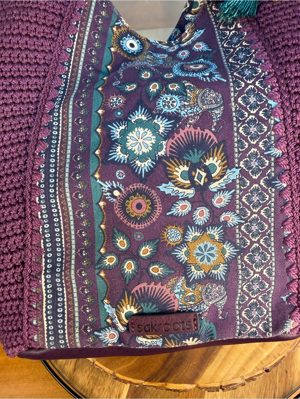 Sakroots Roma Large Crochet Violet Purple Floral Shopper Tote Bag EUC - Picture 5 of 12